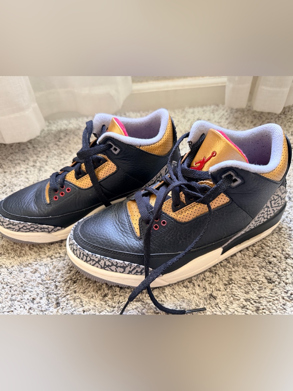Nike Air Jordan 3 Retro "Black Cement Gold" women's sneakers